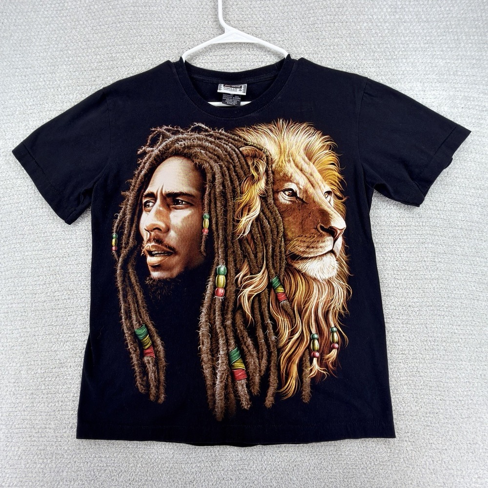Vintage Bob Marley Lion T-Shirt Medium Black The Roxx Single Stitch Reggae Band
